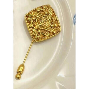 Vintage CHANEL Brooch Pin Coco Mark Diamond Gold Logo